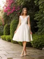 A-line V-Neck Sleeveless Knee-Length Delicate Satin Wedding Dress With Beading