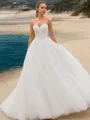 A-line Princess Sweetheart Sleeveless Sweep Train Tulle Refined Wedding Dress