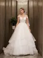 A-line Princess Timeless Sweetheart Sleeveless Sweep Train Tulle Wedding Dress With Applique