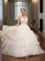 A-line Princess Timeless Sweetheart Sleeveless Sweep Train Tulle Wedding Dress With Applique