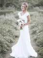A-line Princess V-Neck Sleeveless Sweep Train Perfect Chiffon Wedding Dress With Lace