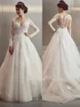Ball-Gown Princess V-Neck Long Sleeves Court Train Tulle Opulent Wedding Dress With Lace