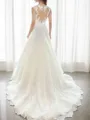 A-line Fashion V-Neck Sleeveless Court Train Lace Wedding Dress With Applique