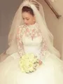 Ball-Gown High Neck Grand Long Sleeves Sweep Train Lace Wedding Dress