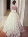 Ball-Gown High Neck Grand Long Sleeves Sweep Train Lace Wedding Dress