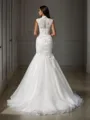 Trumpet/Mermaid High Neck Sleeveless Figure-hugging Sweep Train Organza Wedding Dress With Beading