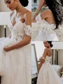 A-line Princess Off-the-Shoulder Sleeveless Sweep Train Tulle Pretty Wedding Dress With Applique