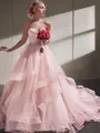 Majestic Ball-Gown Sweetheart Sleeveless Court Train Organza Wedding Dress With Layers