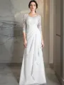 Sheath/Column Unadorned V-Neck 3/4 Sleeves Floor-Length Chiffon Wedding Dress