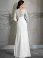 Sheath/Column Unadorned V-Neck 3/4 Sleeves Floor-Length Chiffon Wedding Dress