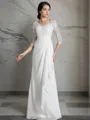 Sheath/Column Unadorned V-Neck 3/4 Sleeves Floor-Length Chiffon Wedding Dress