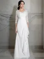 Sheath/Column Unadorned V-Neck 3/4 Sleeves Floor-Length Chiffon Wedding Dress