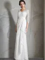 Sheath/Column Unadorned V-Neck 3/4 Sleeves Floor-Length Chiffon Wedding Dress