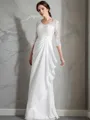Sheath/Column Unadorned V-Neck 3/4 Sleeves Floor-Length Chiffon Wedding Dress