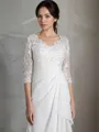 Sheath/Column Unadorned V-Neck 3/4 Sleeves Floor-Length Chiffon Wedding Dress