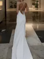 Sheath/Column V-Neck Clingy Sleeveless Sweep Train Stretch Crepe Wedding Dress With Slit
