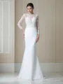 Trumpet/Mermaid Jewel Fitted Long Sleeves Sweep Train Chiffon Wedding Dress With Lace