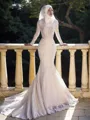Trumpet/Mermaid Jewel Long Sleeves Sweep Train Alluring Tulle Wedding Dress With Lace