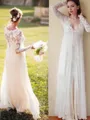 Empire Graceful V-Neck Long Sleeves Floor-Length Chiffon Wedding Dress With Lace