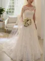 A-line Square Graceful Short Sleeves Court Train Lace Wedding Dress With Applique