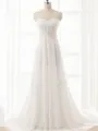 A-line V-Neck Sleeveless Elegant Sweep Train Chiffon Wedding Dress With Lace