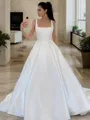 A-line Square Sleeveless Sweep Train Classic Satin Wedding Dress