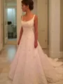 Simple A-line Square Sleeveless Court Train Lace Wedding Dress With Applique