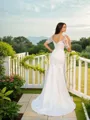 Sheath/Column Sweetheart Short Sleeves Floor-Length Minimalist Satin Wedding Dress With Applique