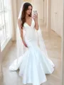 Trumpet/Mermaid V-Neck Sleeveless Sweep Train Show-stopping Satin Wedding Dress
