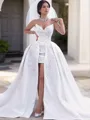 Ball-Gown Sweetheart Sleeveless Pretty Chapel Train Satin Wedding Dress With Beading