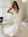 Sheath/Column V-Neck Sleeveless Sweep Train Fitted Stretch Crepe Wedding Dress