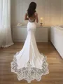 Sheath/Column V-Neck Sleeveless Sweep Train Fitted Stretch Crepe Wedding Dress