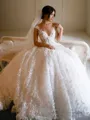 Ball-Gown Princess V-Neck Sleeveless Floor-Length Tulle Dreamy Wedding Dress With Applique