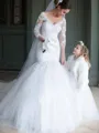 Trumpet/Mermaid Off-the-Shoulder 1/2 Sleeves Exquisite Sweep Train Tulle Wedding Dress With Lace