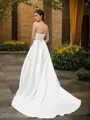 A-line Strapless Sleeveless Sweep Train Satin Elegant Wedding Dress With Ruffles