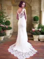 Sheath/Column Timeless V-Neck Sleeveless Court Train Tulle Wedding Dress