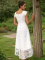 A-line Scoop Chic Short Sleeves Asymmetrical Lace Wedding Dress