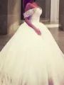 Ball-Gown Princess Off-the-Shoulder Sleeveless Opulent Sweep Train Tulle Wedding Dress With Beading