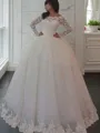 Ball-Gown Off-the-Shoulder Long Sleeves Sweep Train Majestic Lace Wedding Dress With Applique