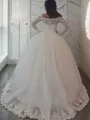 Ball-Gown Off-the-Shoulder Long Sleeves Sweep Train Majestic Lace Wedding Dress With Applique