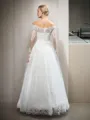 Ball-Gown Princess Off-the-Shoulder Fairy-tale Long Sleeves Floor-Length Tulle Wedding Dress With Lace