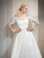 Ball-Gown Princess Off-the-Shoulder Fairy-tale Long Sleeves Floor-Length Tulle Wedding Dress With Lace
