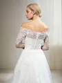 Ball-Gown Princess Off-the-Shoulder Fairy-tale Long Sleeves Floor-Length Tulle Wedding Dress With Lace