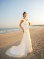Sheath/Column V-Neck Sleeveless Refined Court Train Tulle Wedding Dress With Pleats
