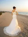 Sheath/Column V-Neck Sleeveless Refined Court Train Tulle Wedding Dress With Pleats