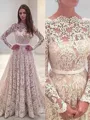 A-line Bateau Long Sleeves Court Train Glam Lace Wedding Dress