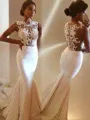 Trumpet/Mermaid Scoop Sleeveless Sweep Train Exquisite Stretch Crepe Wedding Dress With Lace