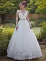 Ball-Gown Princess Bateau Long Sleeves Floor-Length Romantic Tulle Wedding Dress