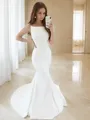 Trumpet/Mermaid Square Captivating Sleeveless Sweep Train Stretch Crepe Wedding Dress With Ruffles