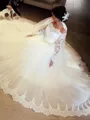 Ball-Gown Princess Off-the-Shoulder Long Sleeves Sweep Train Whimsical Tulle Wedding Dress With Applique